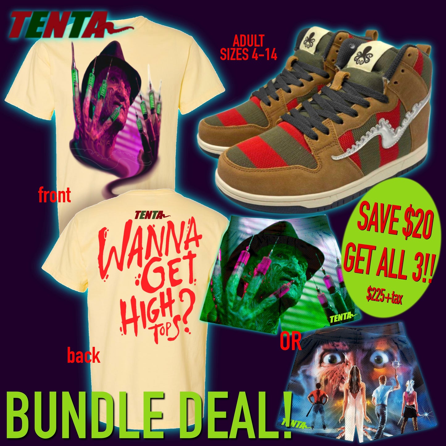 TENTA "Wanna Get High...tops?" ADULT size sneakers